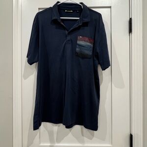 Travis Mathew Men's Navy Polo Shirt with Striped Pocket